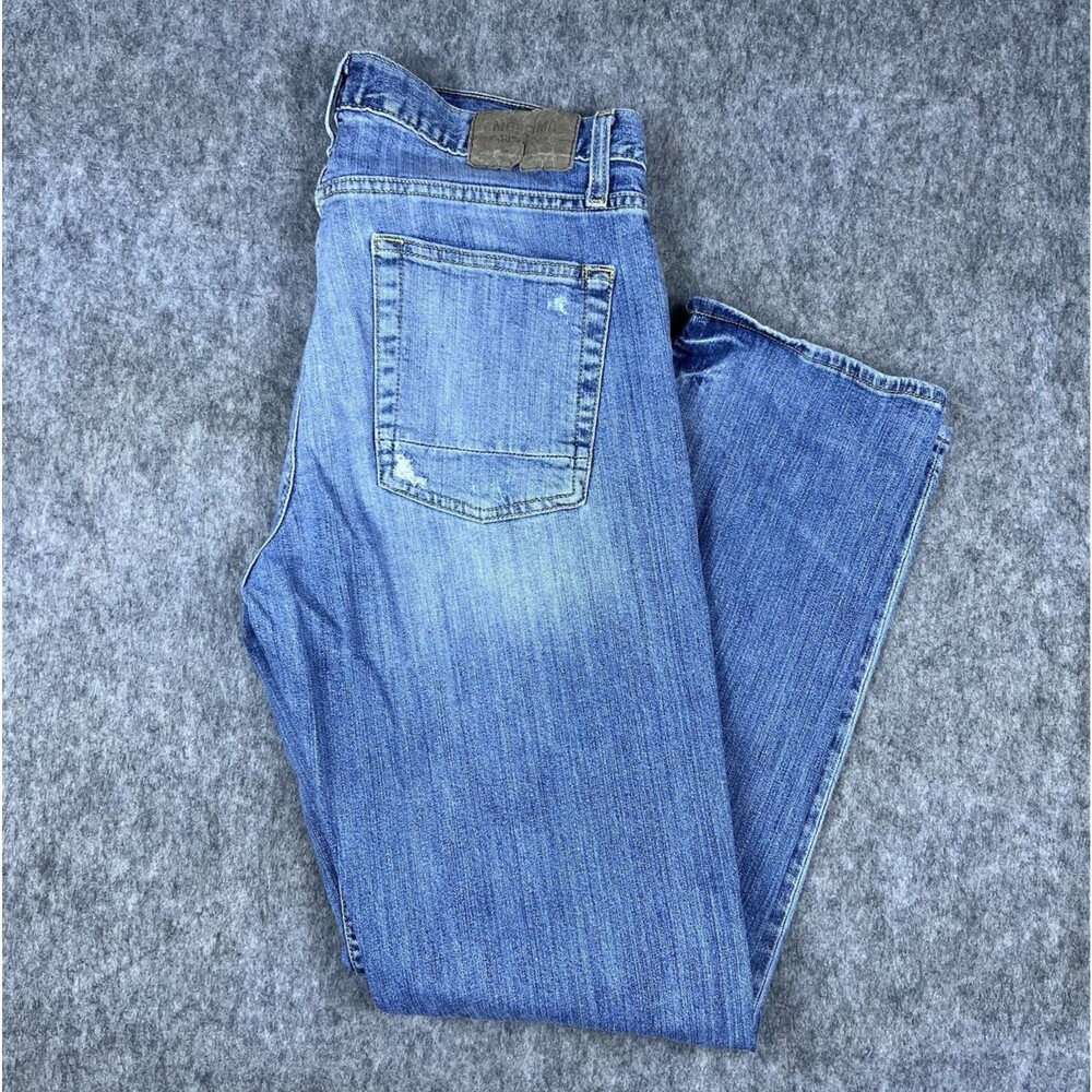 Vtg Mossimo Men's Jeans Blue Denim Patchwork Distressed Straight Leg Size 34x32